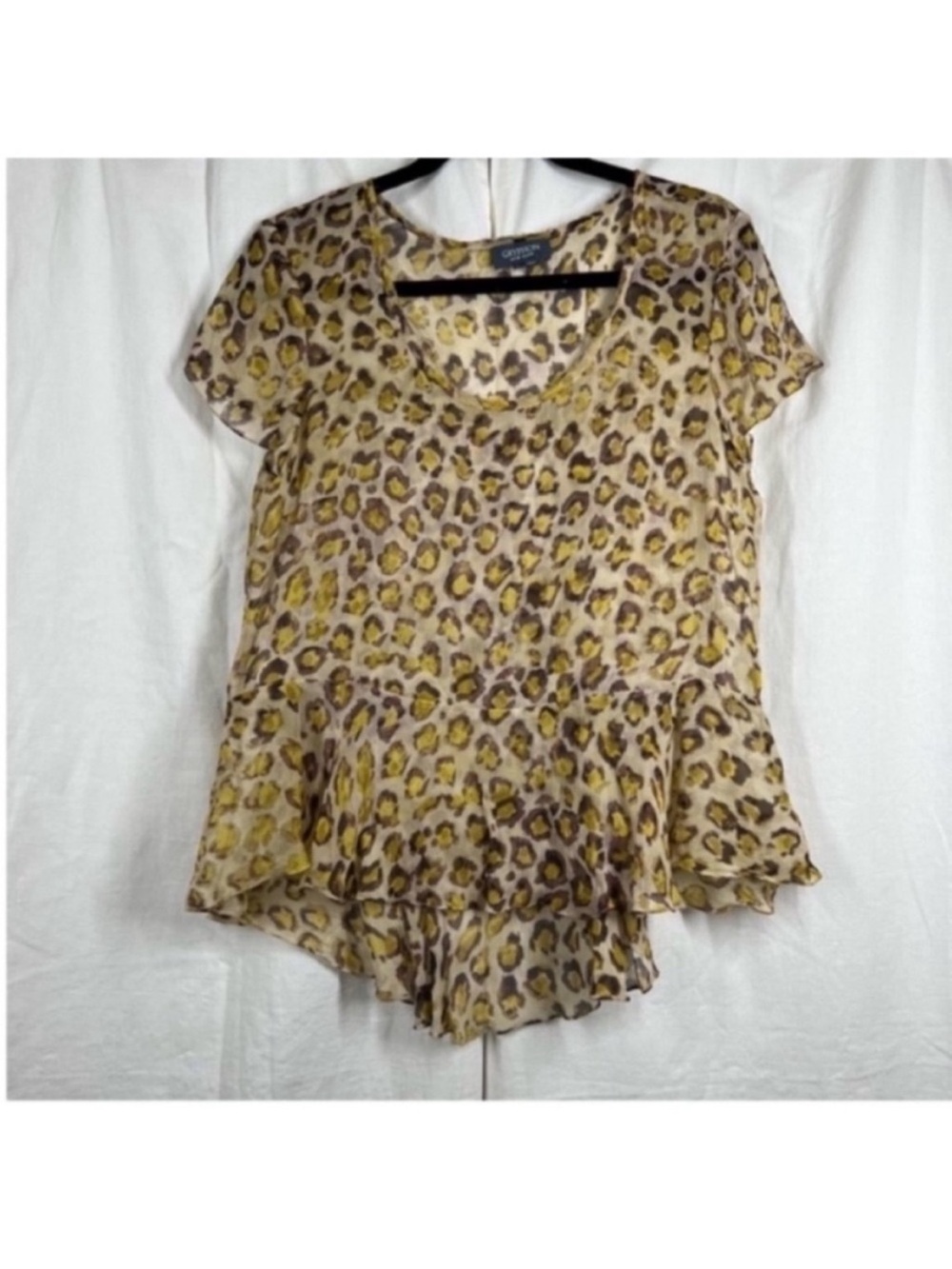 Gryphon New York 100% silk chiffon sheer cheetah print blouse